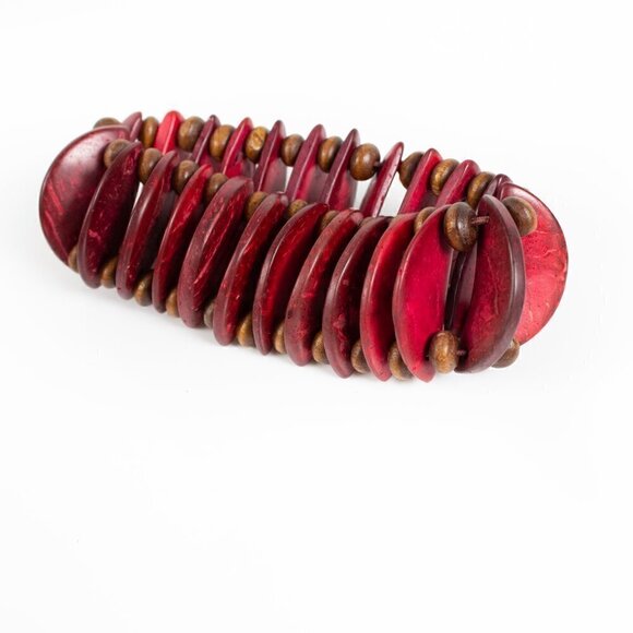 Red Stretch Bracelet - Wood Beads - Picture 4 of 6